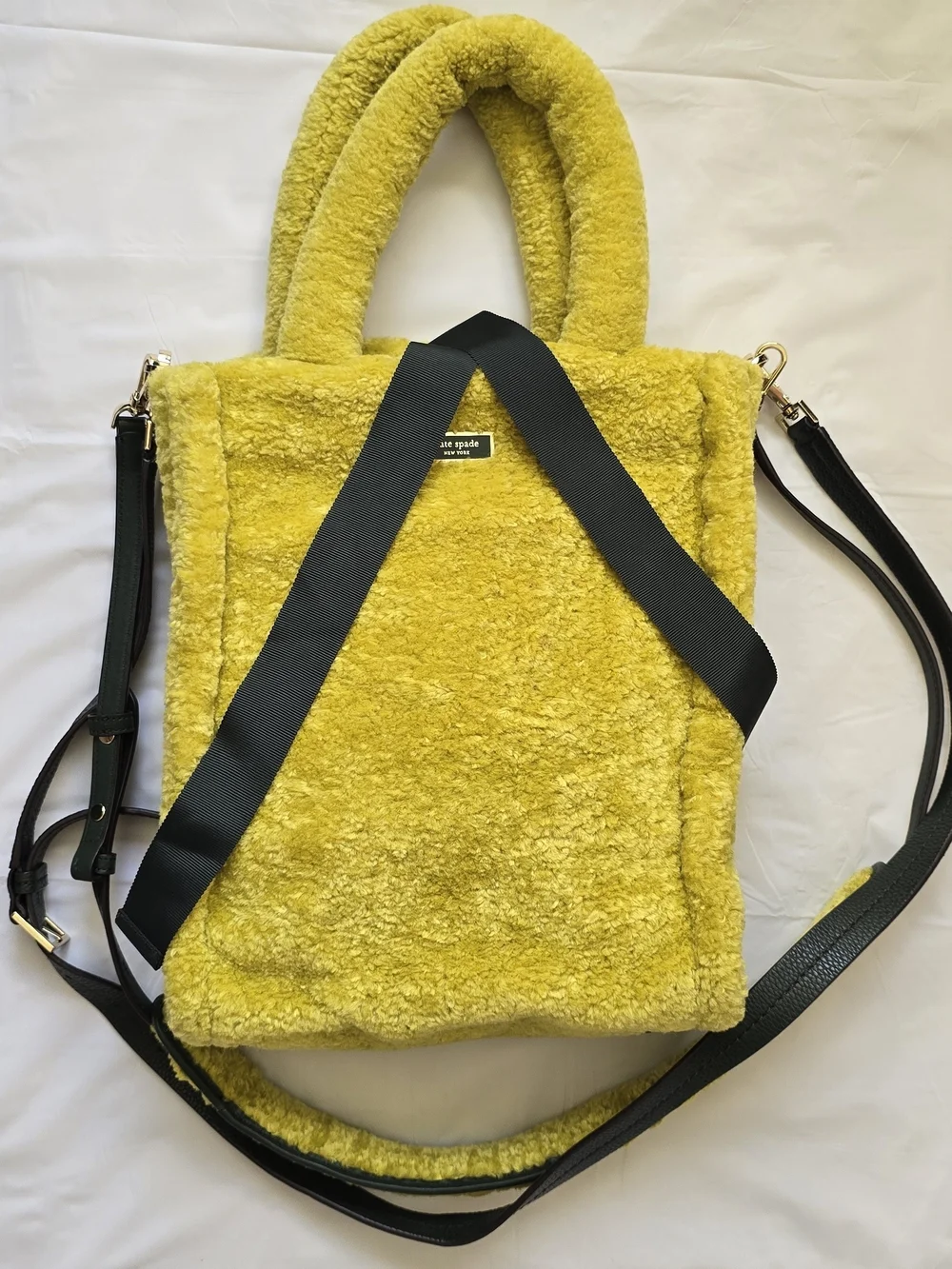 kate spade Yellow Faux-Shearling Tote with Black Straps